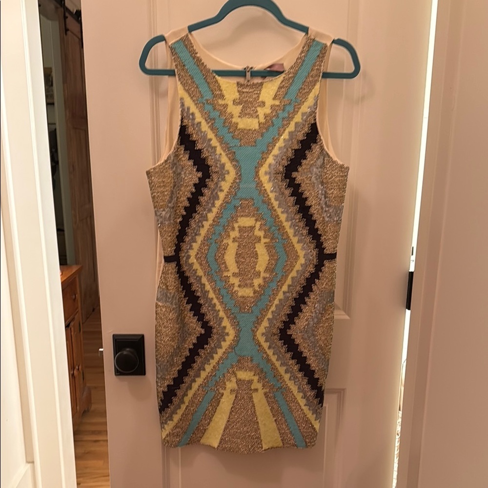 Harper beaded Aztec Sleeveless Sheath Mini Dress Scoop Neck